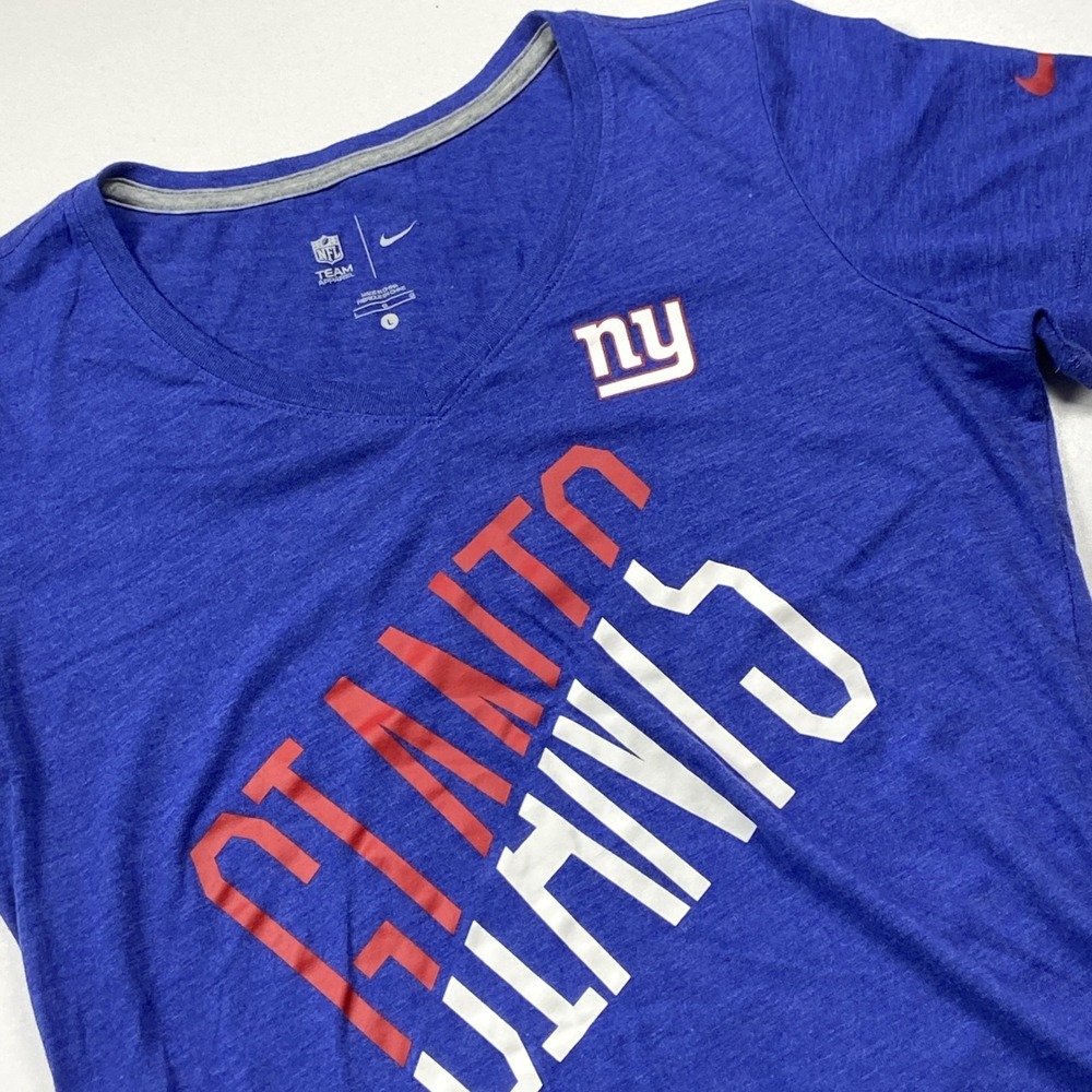 Nike New York Giants NFL Team Apparel T-Shirt Sz L Heather Blue Soft V-Neck Tee